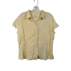 J. Jill Yellow 100% Linen Short Sleeve Button Down Shirt Large